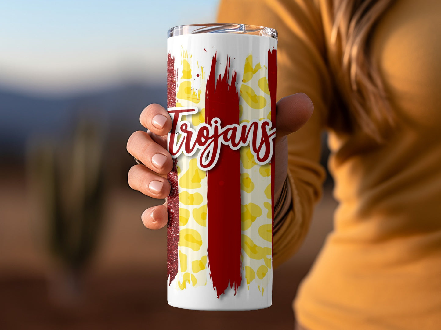 Trojans Brushstrokes Cheetah Prints Image Tumblers