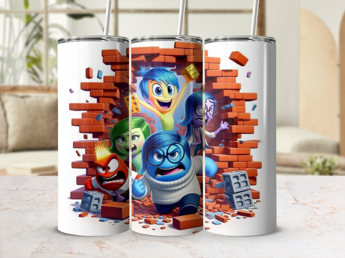 Fun Animated Characters Tumbler with Brick Wall Backdrop