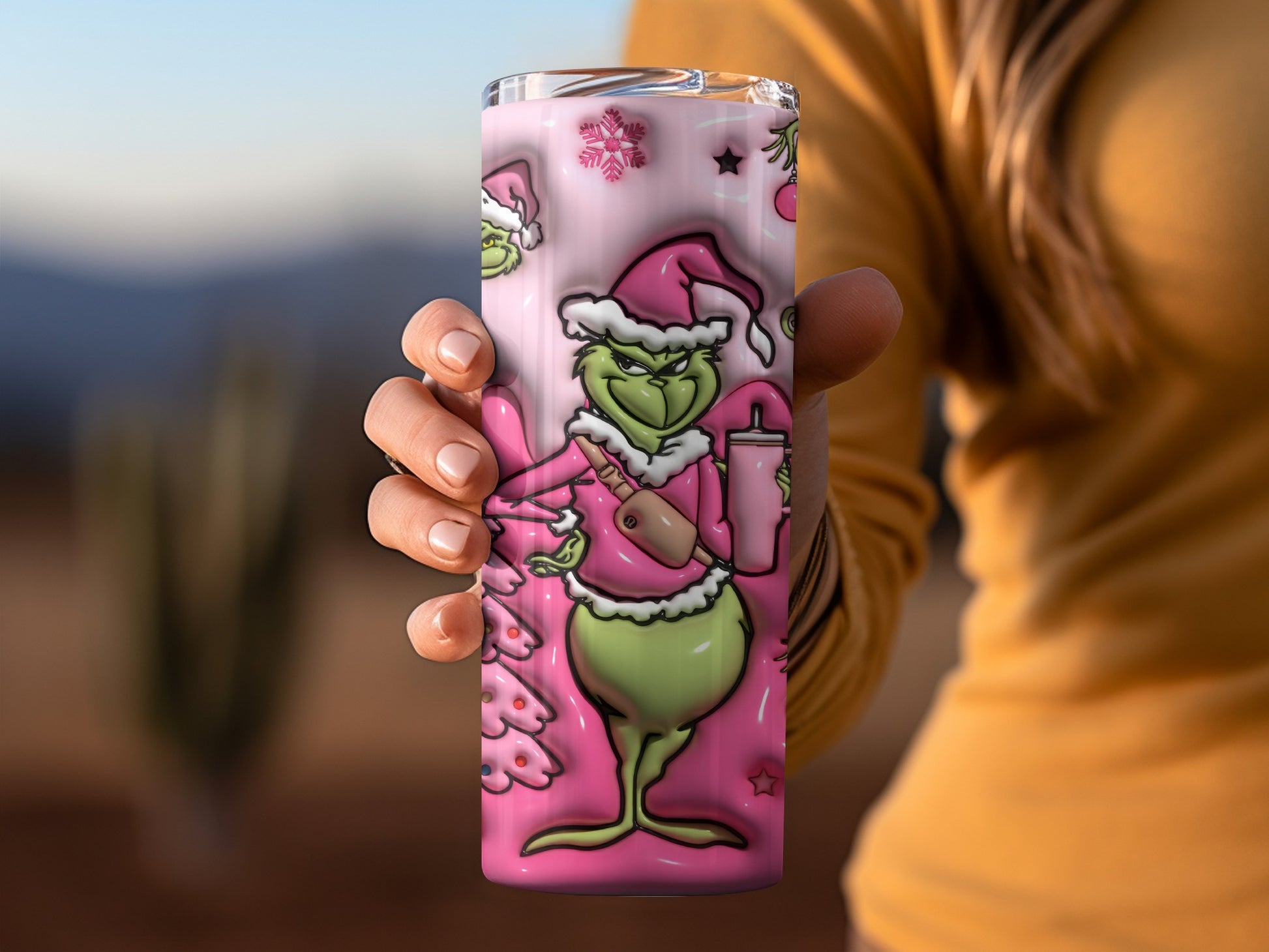 Grinch in Santa Outfit Pink Christmas Tumbler Product