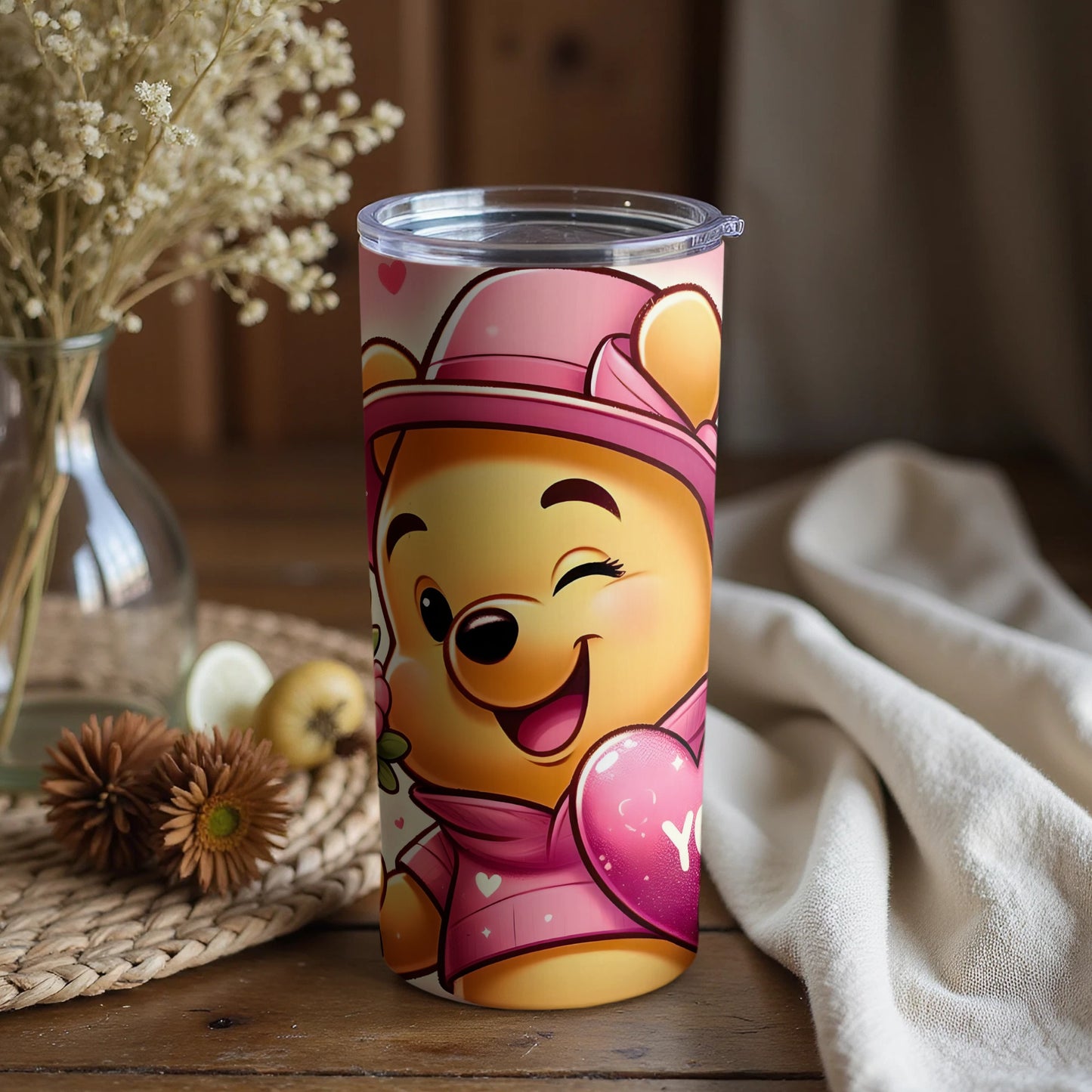 Cute Cartoon Bear Winking Pink Tumbler Product