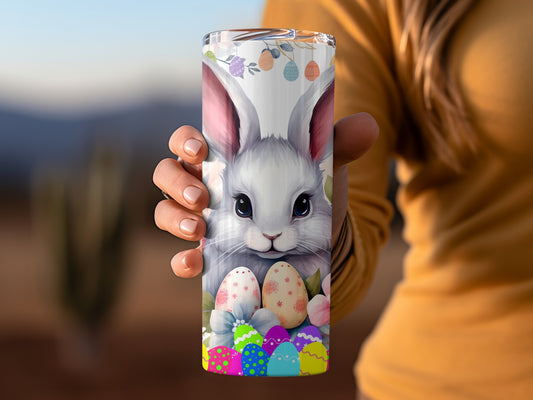 Cute Easter Bunny with Colorful Eggs Tumbler Cup