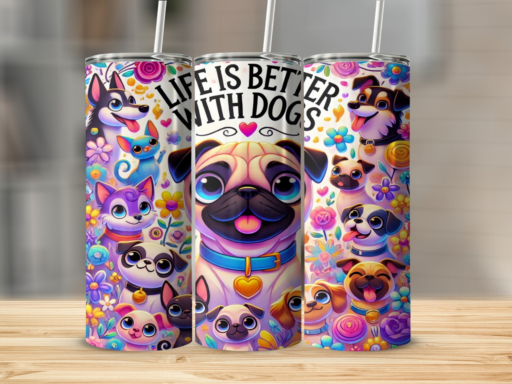 Colorful Life is Better with Dogs Travel Tumbler