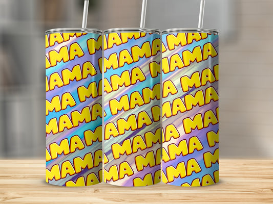 Colorful MAMA Patterned Tumbler with Straw