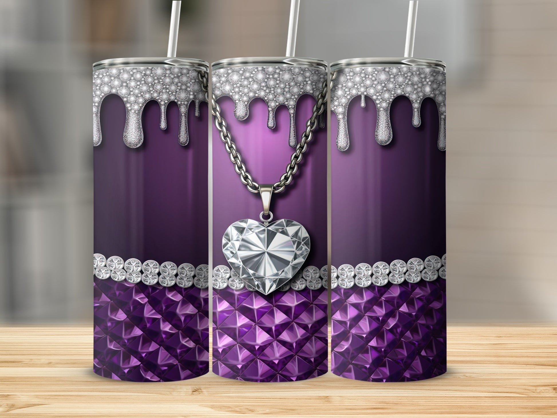Purple Sparkling Dripping Diamond Heart Tumbler product type