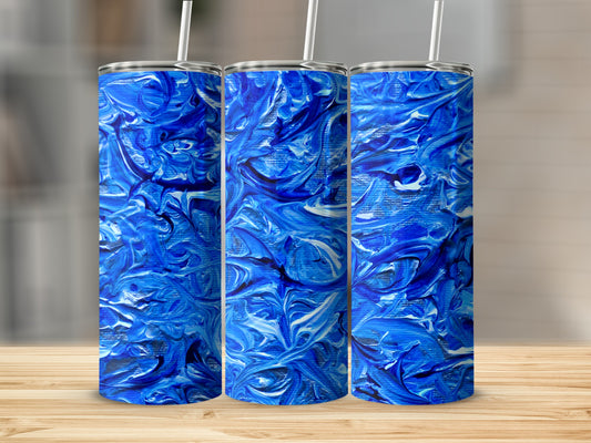 Blue And White Acrylic Paint Swirl Design Pattern Tumblers