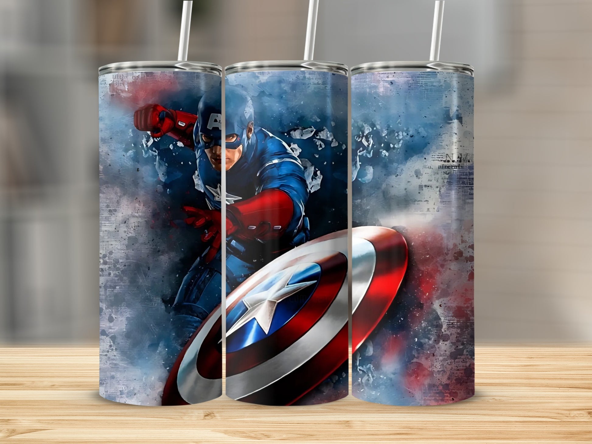 Captain America Themed Tumbler with Shield Design
