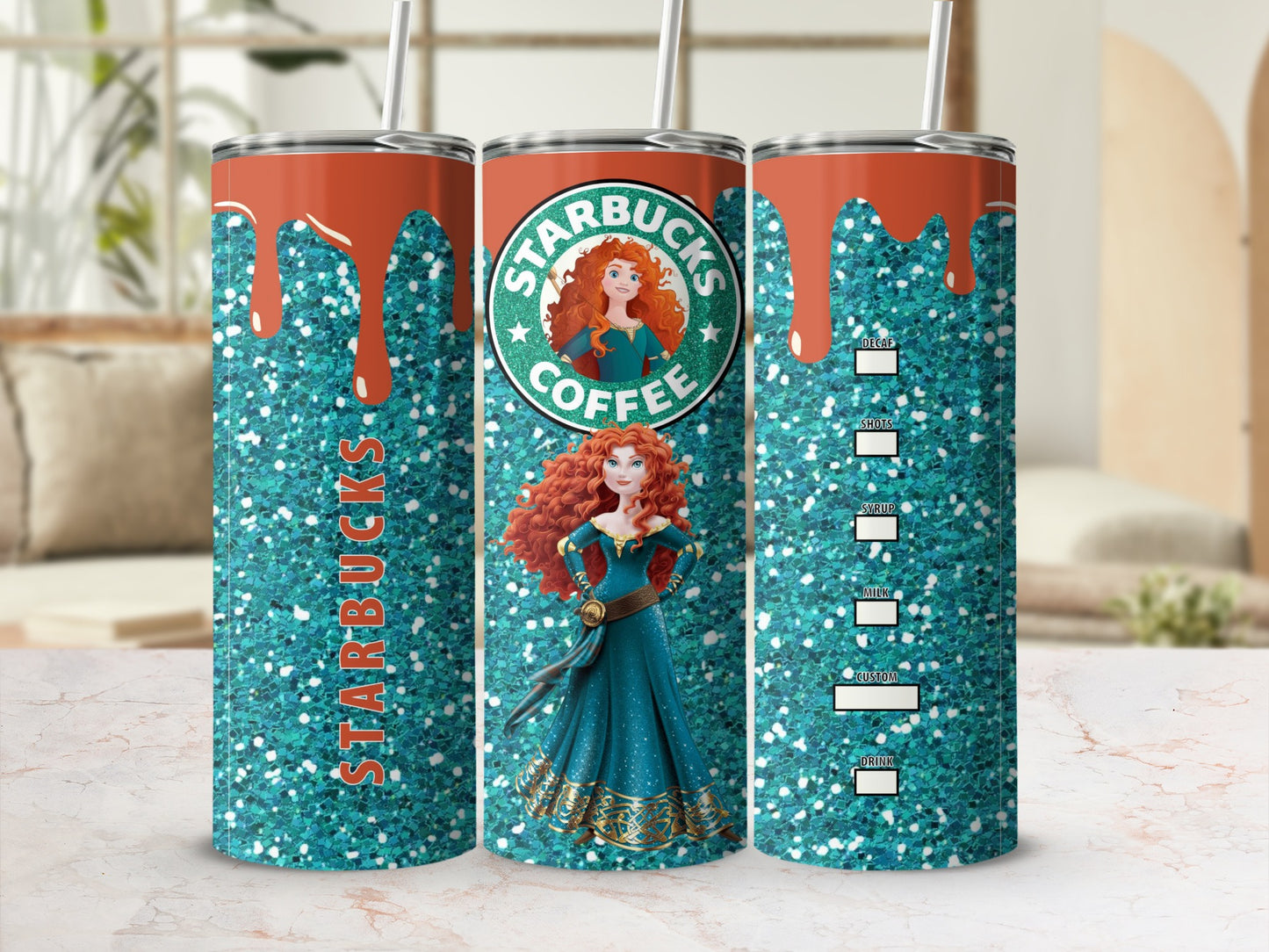 Starbucks Inspired Custom Glitter Tumbler with Straw