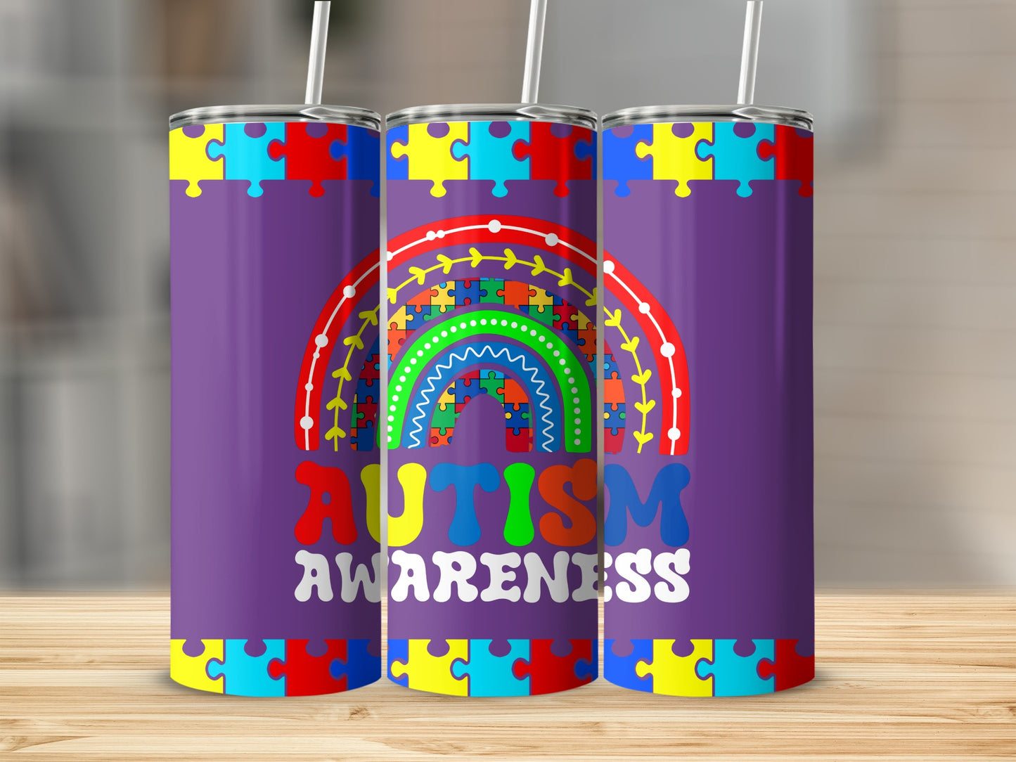 Colorful Autism Awareness Rainbow Tumbler Product