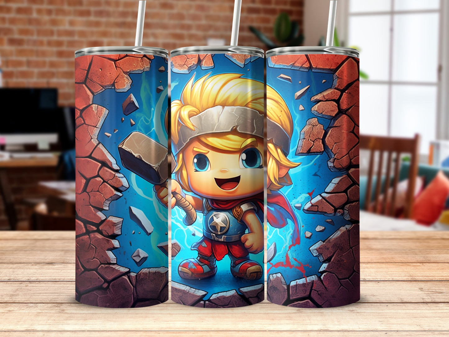 Superhero Kid Themed Tumbler with Vibrant Art Design