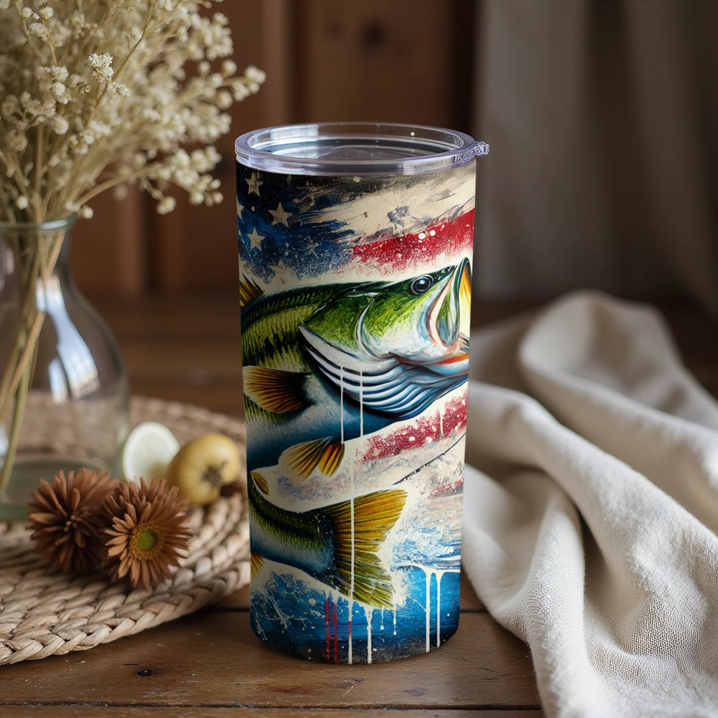 Patriotic Fish Theme Tumbler Cup Perfect Blend Beverage Accessory