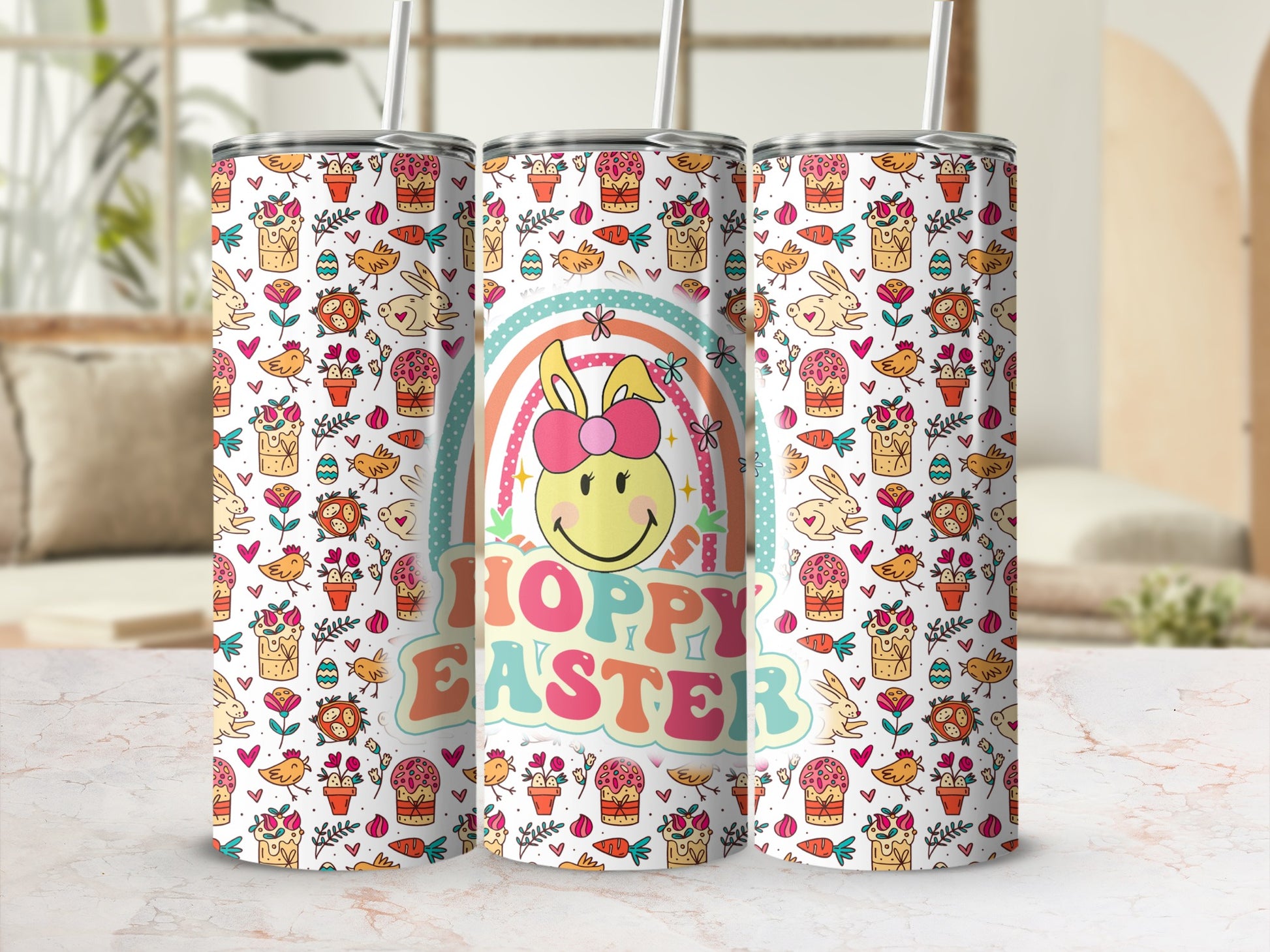 Cute Hoppy Easter Bunny Chick Rainbow Bright Tumbler product type