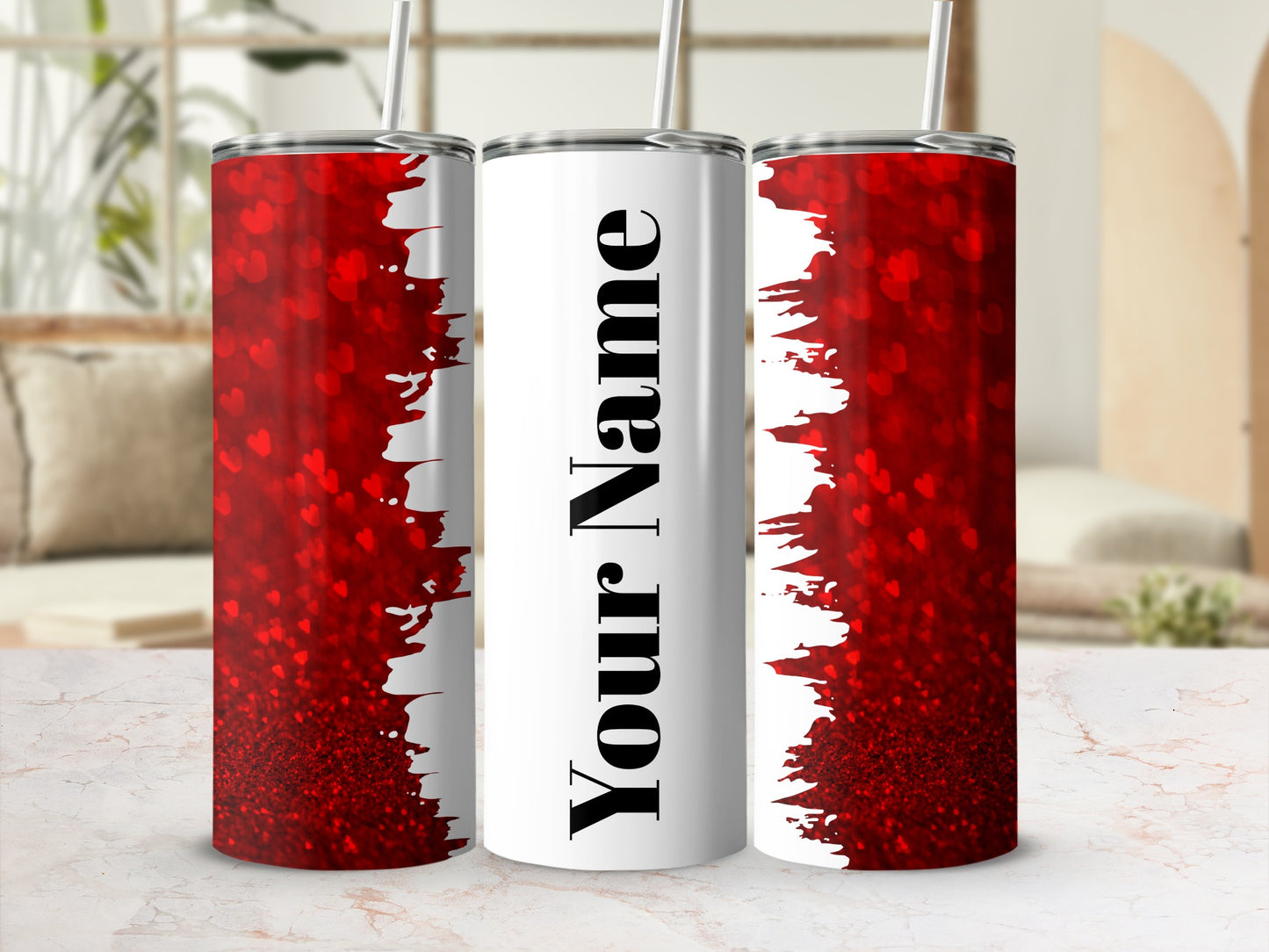 Personalized Red Glitter Tumbler with Custom Name