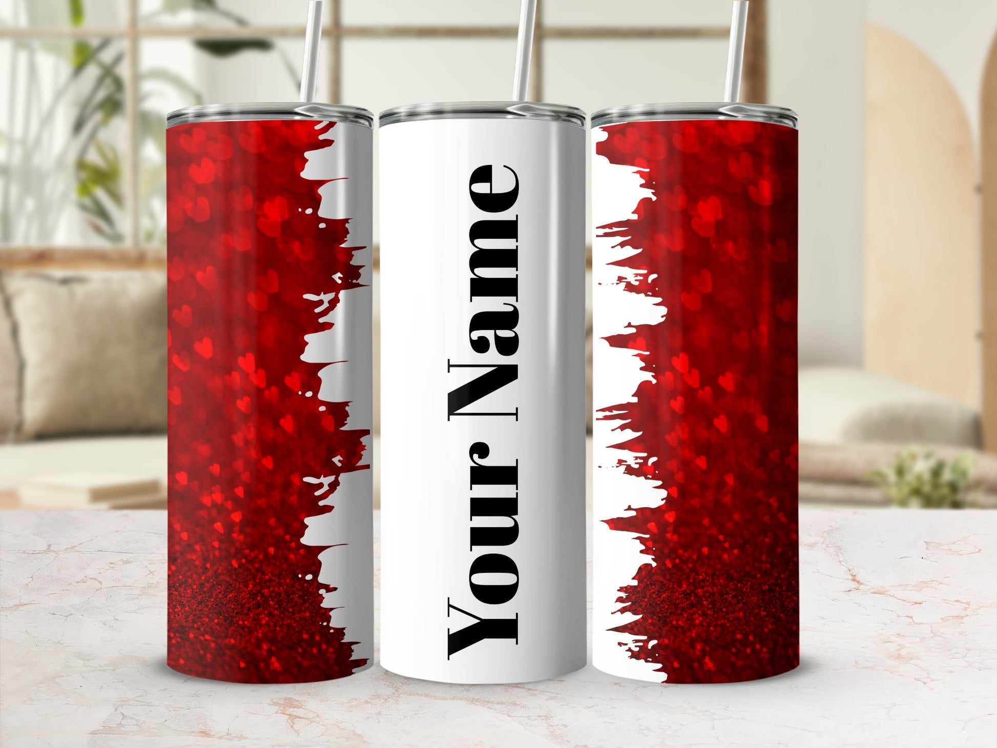 Personalized Red Glitter Tumbler with Custom Name
