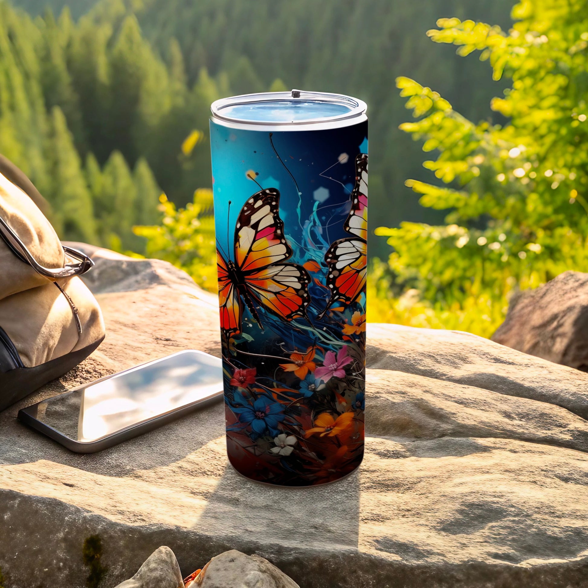 Vibrant Butterfly Flower Scene Tumbler product type