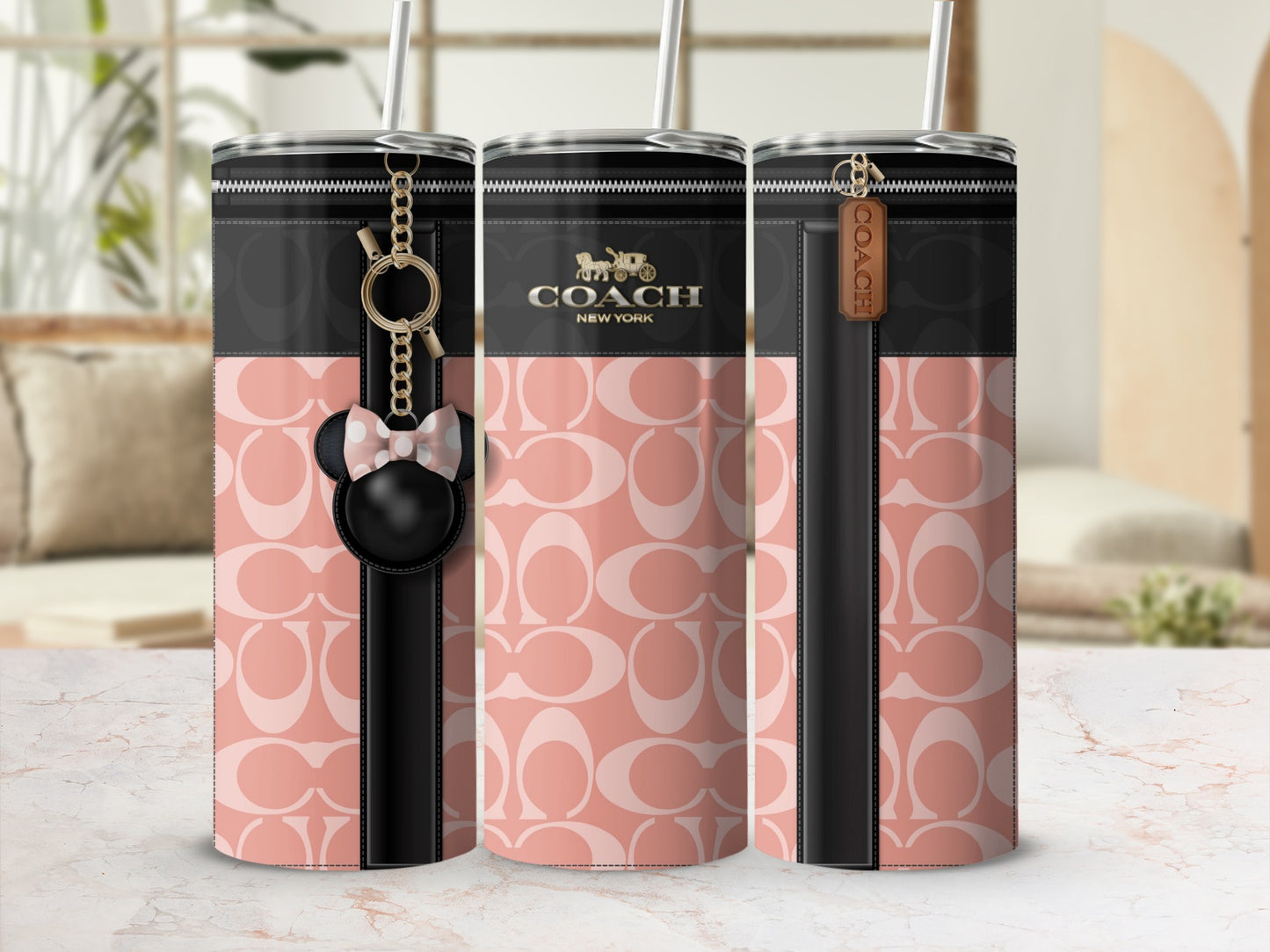 Stylish Pink and Black Coach New York Tumbler
