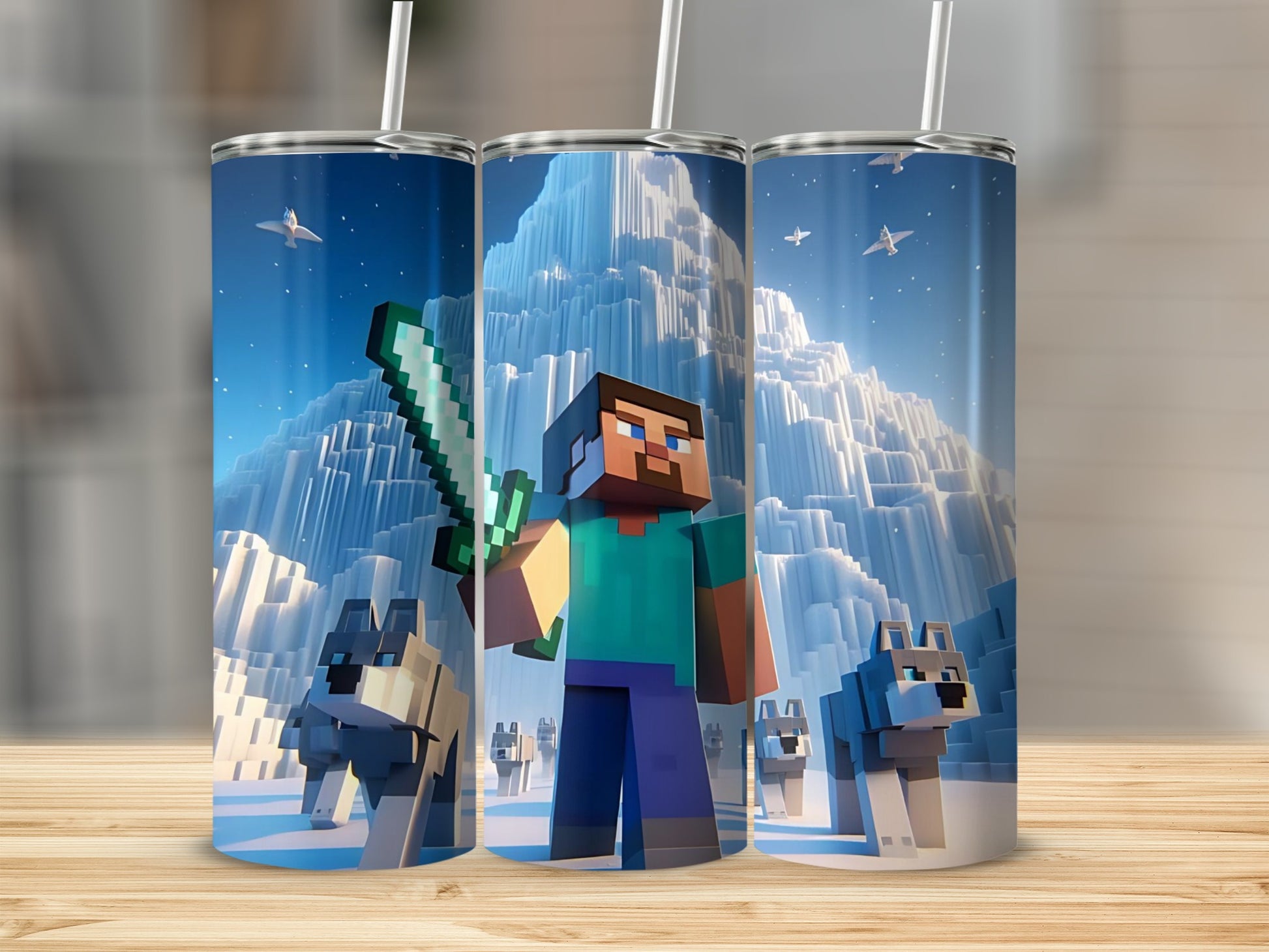 Pixel Art Game Character with Wolves Tumbler Cup