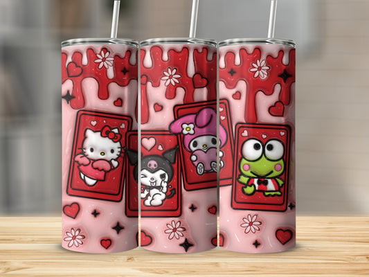 Cute Character Themed Tumbler with Heart and Flower Design