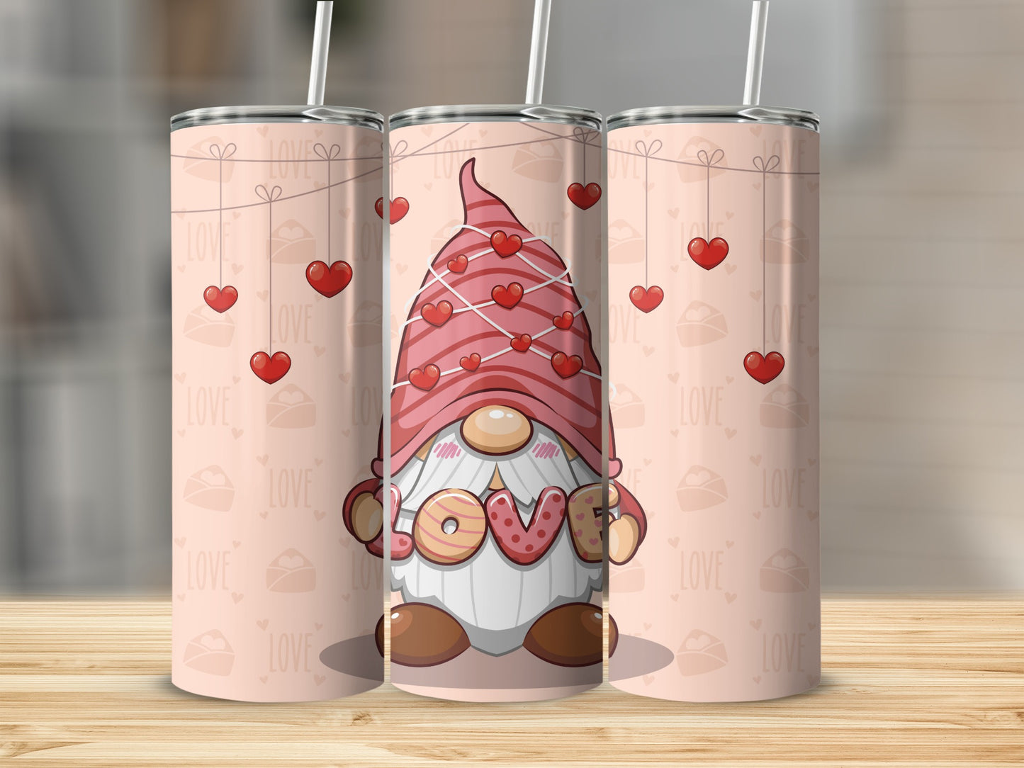 Cute Gnome Themed Tumbler with Hearts Design