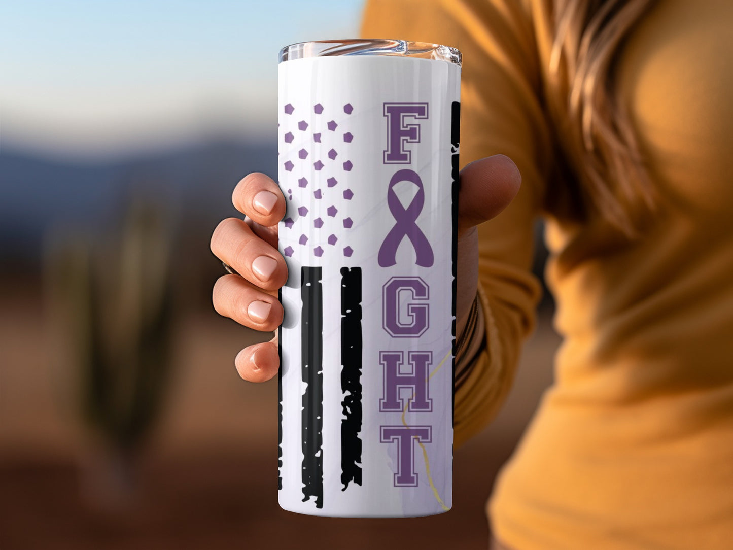 Inspirational Fight Purple Ribbon Tumbler Product