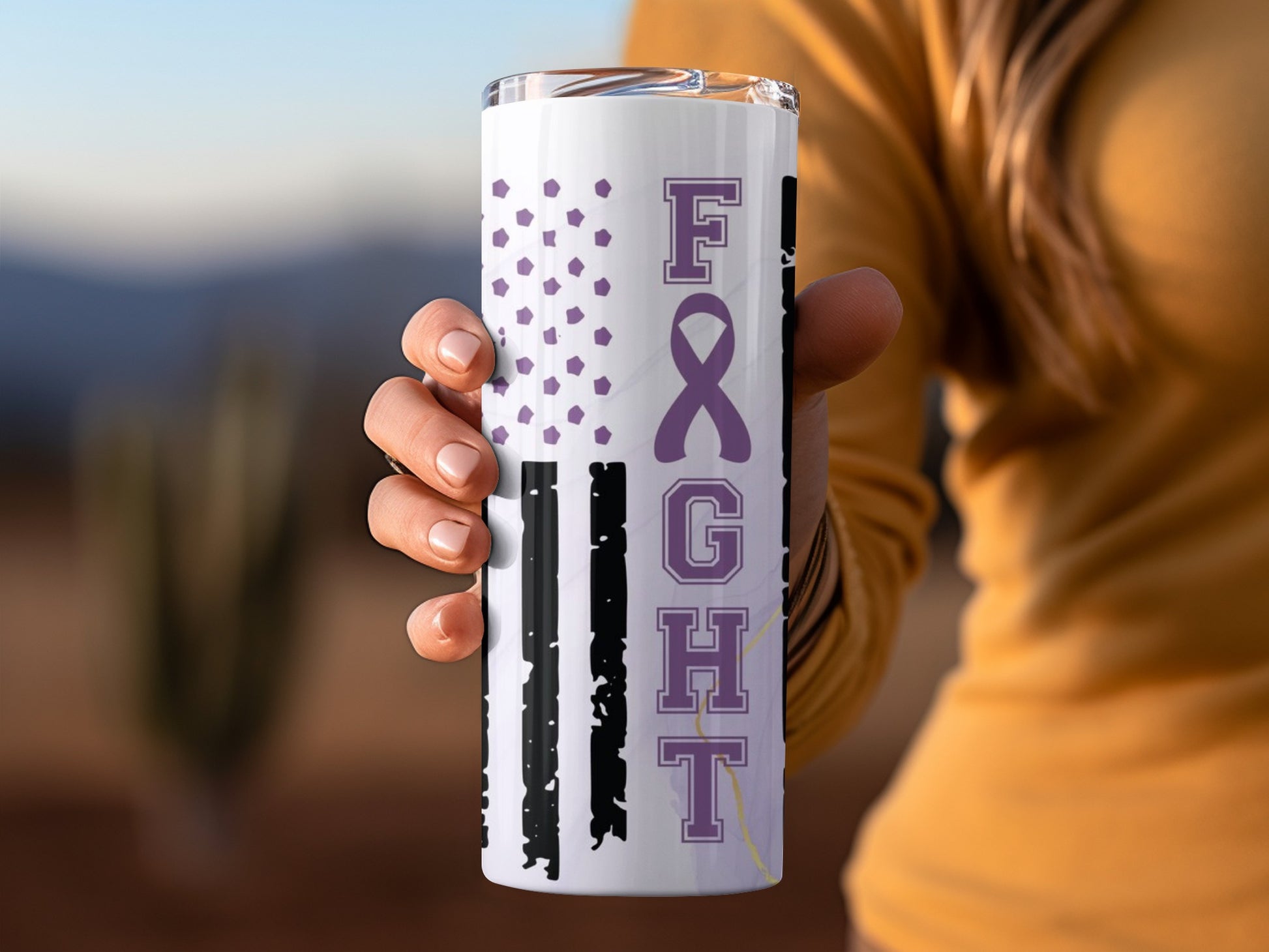 Inspirational Fight Purple Ribbon Tumbler Product