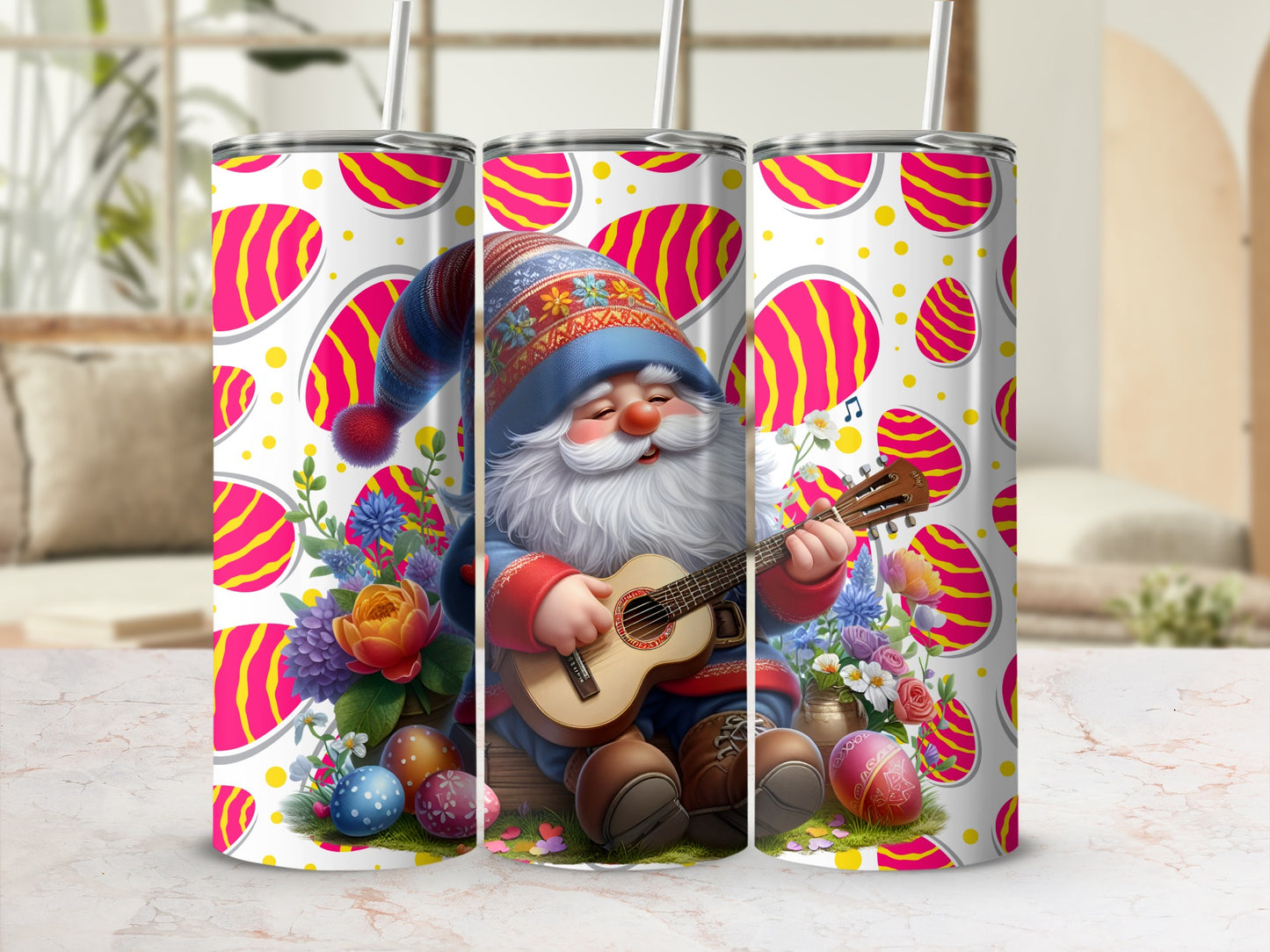 Easter Gnome Playing Guitar With Colorful Eggs Tumbler