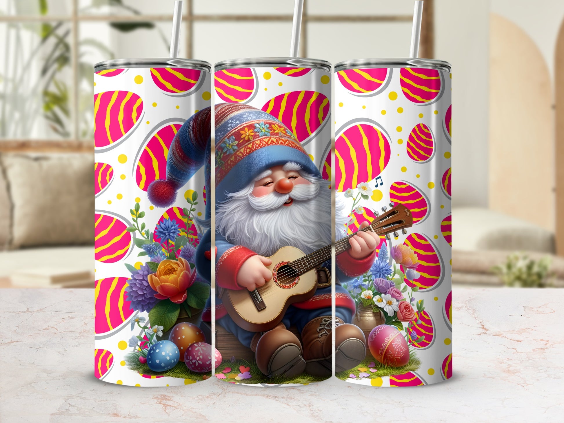 Easter Gnome Playing Guitar With Colorful Eggs Tumbler