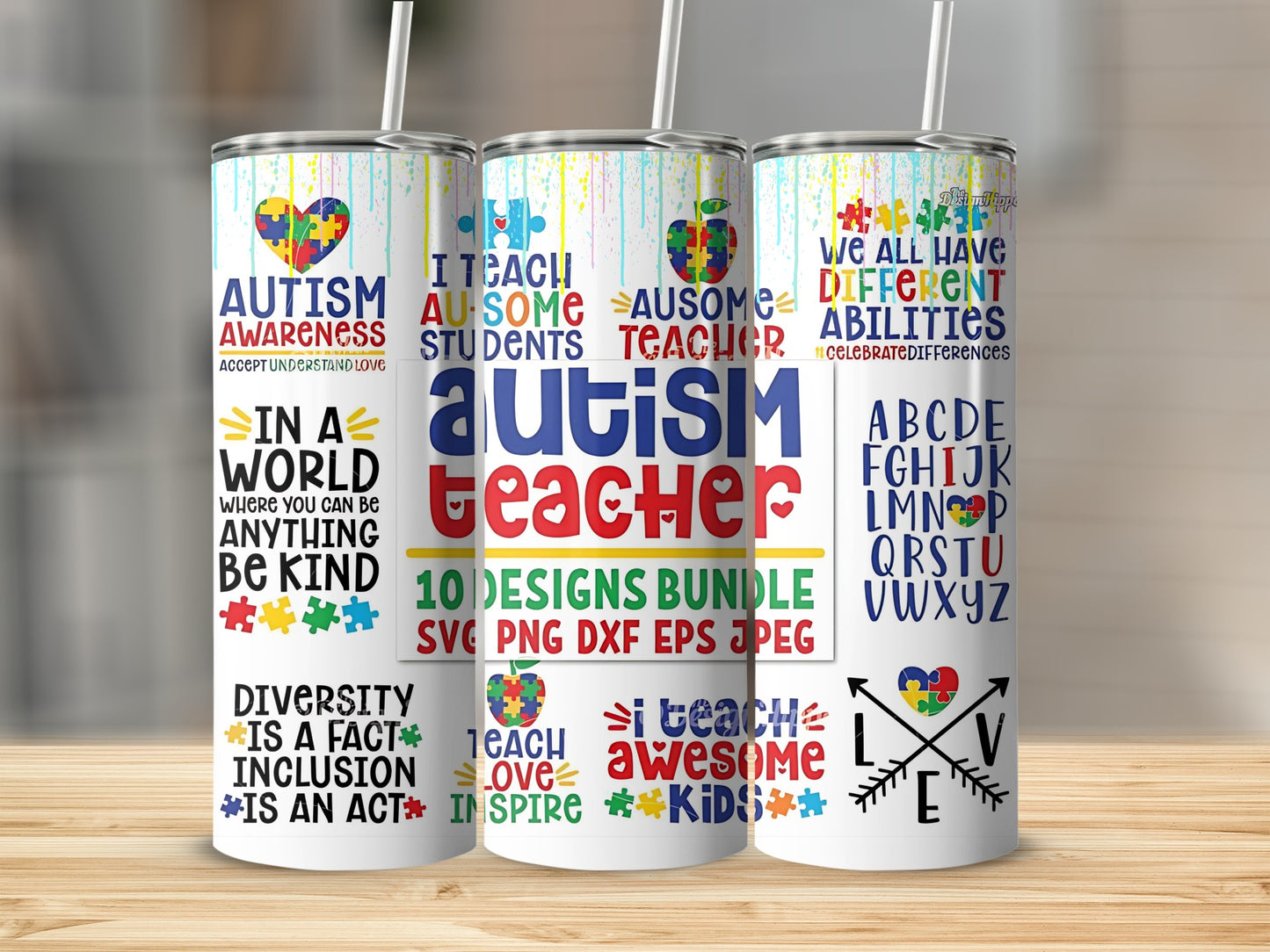 Colorful Autism Awareness Teacher Tumblers Collection