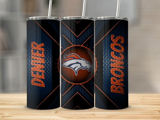 Denver Broncos Logo on Patterned Background Design Tumblers