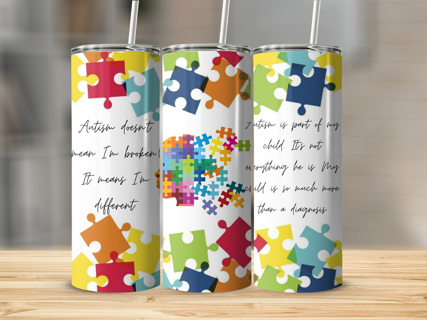 Colorful Puzzle Piece Design Autism Awareness Tumbler