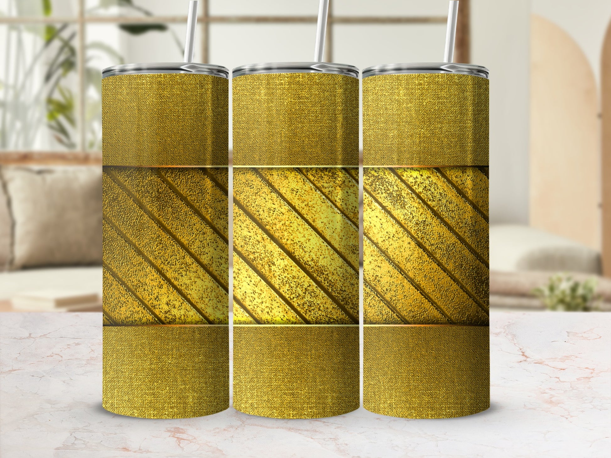 Golden Yellow Textured Diagonal Stripe Pattern Drinkware product type
