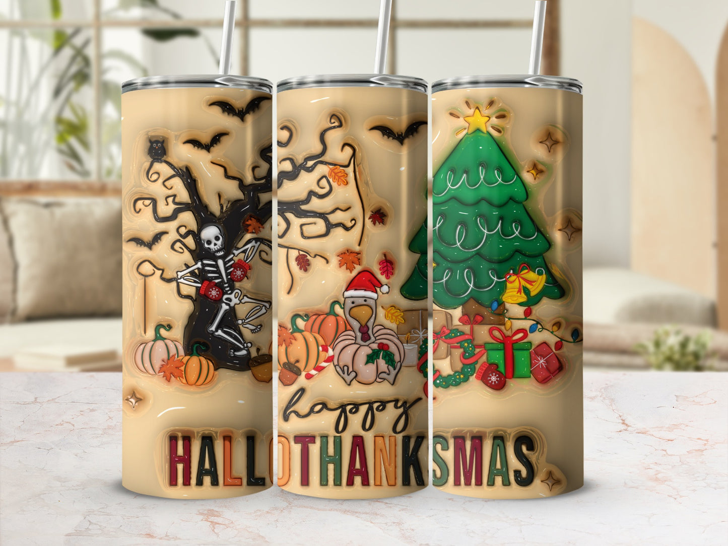Halloween Christmas Thanksgiving Tumbler Cup