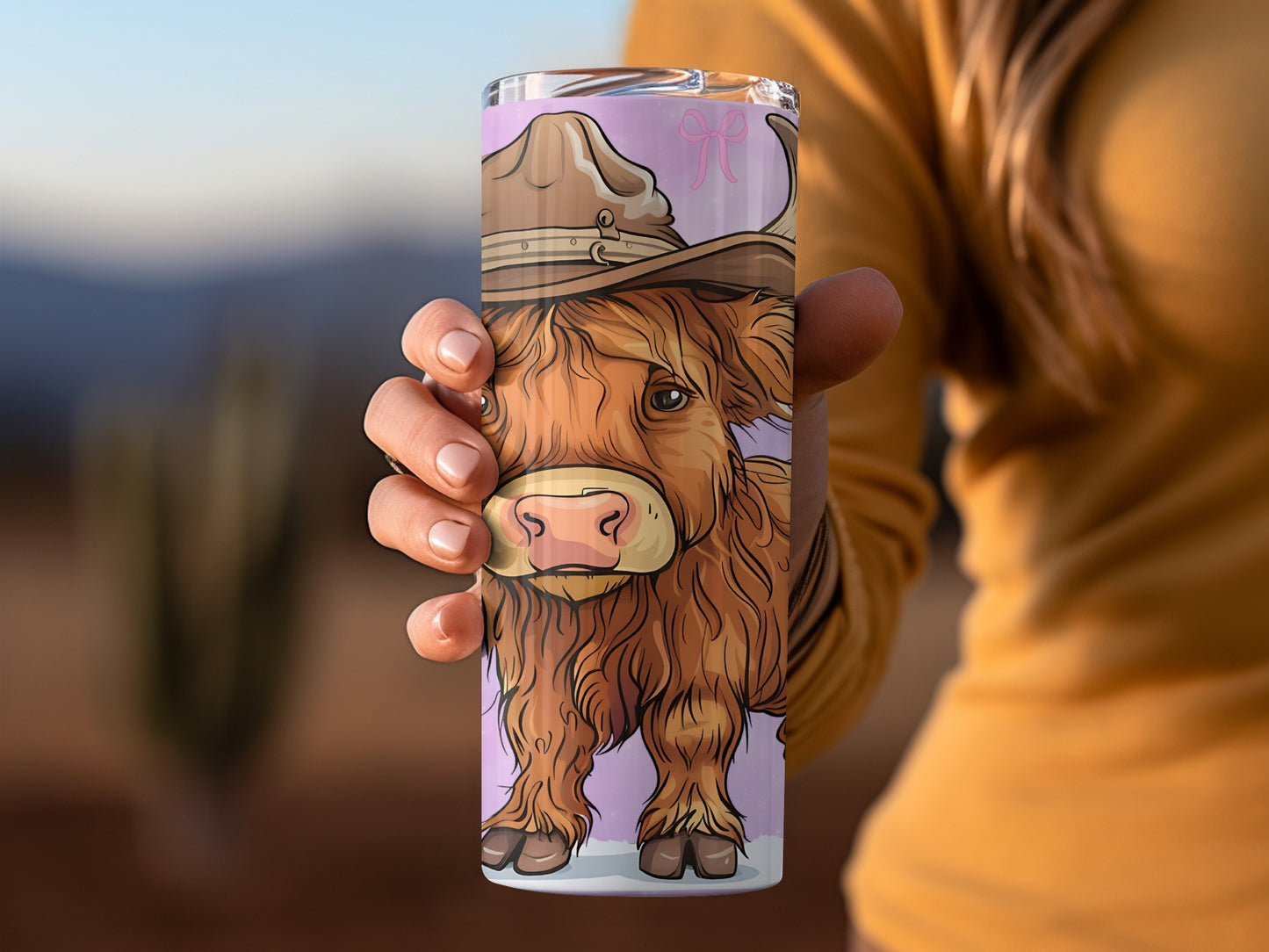 Cute Highland Cow with Hat Tumbler for Animal Lovers