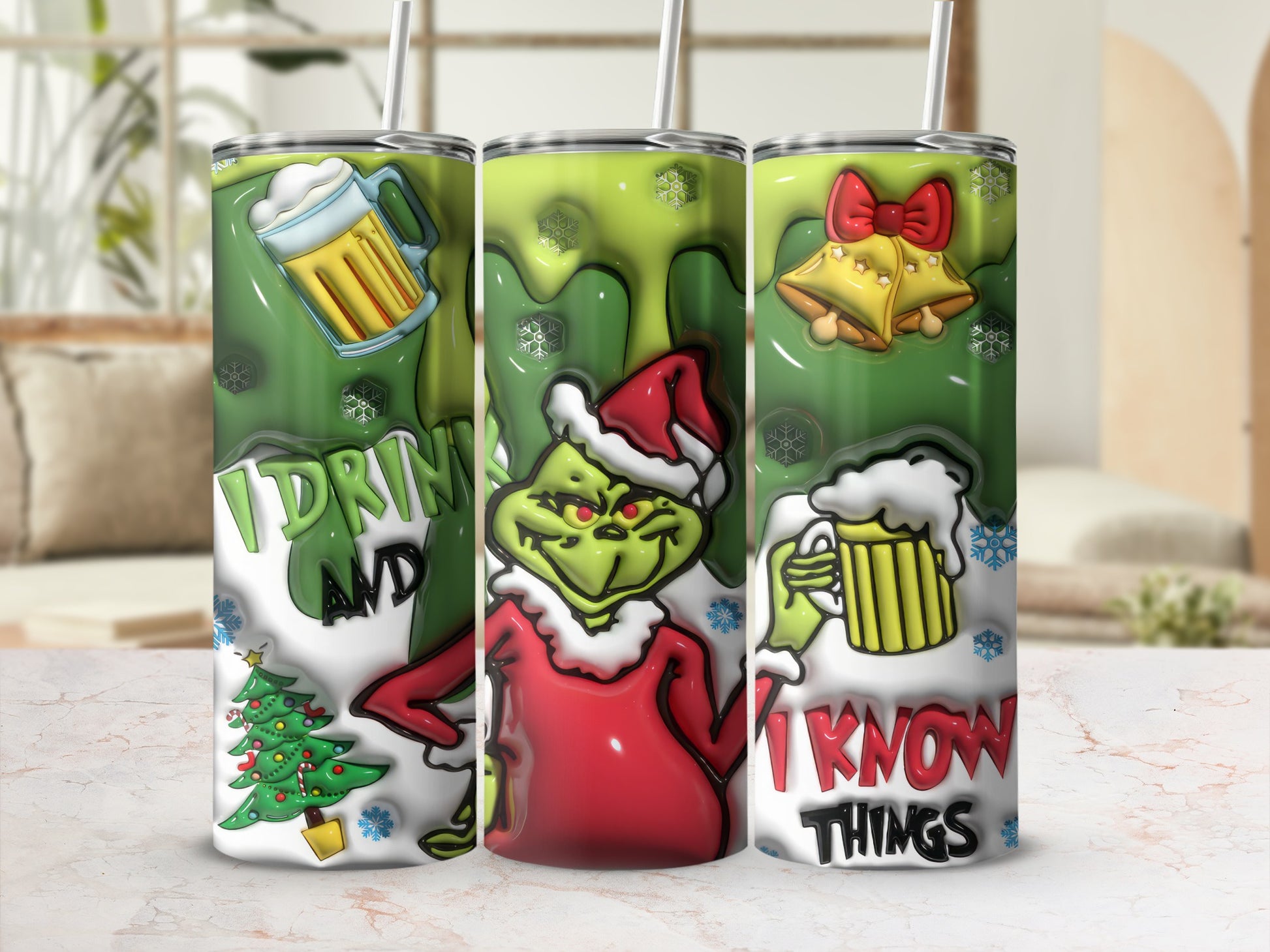 I Drink And I Know Things Grinch Design Tumbler