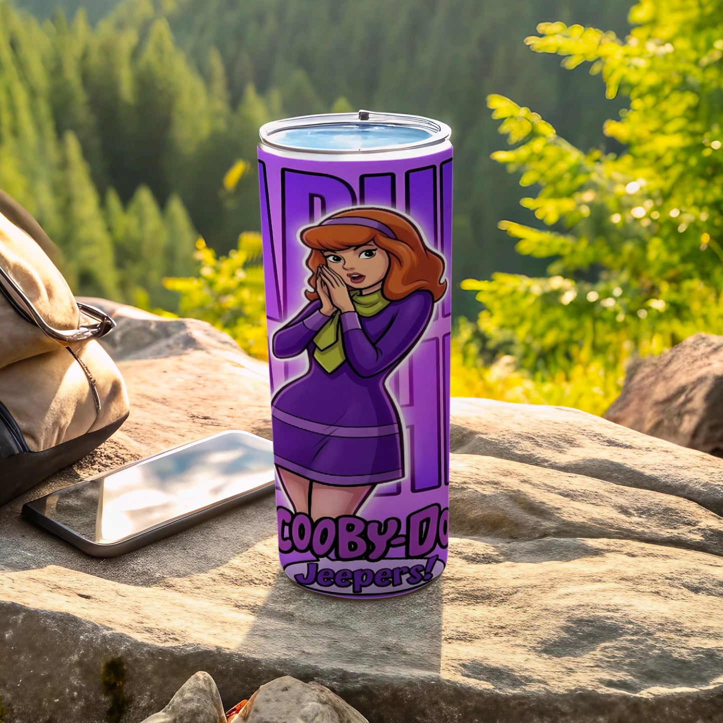 Purple tumbler with Scooby-Doo's Daphne and "Jeepers!" text.