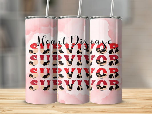 Heart Disease Survivor Tumbler with Cheetah Print Graphics