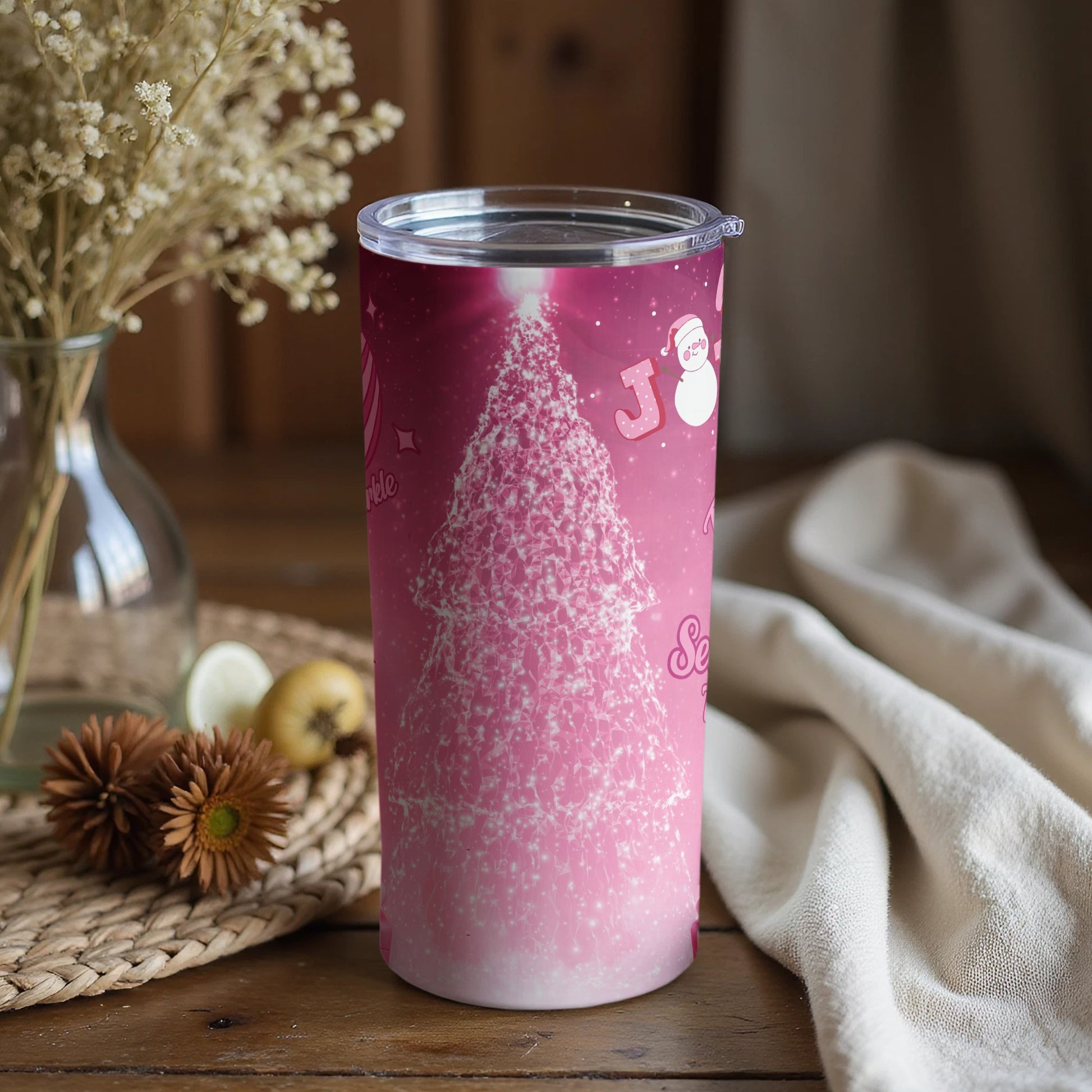 Elegant Pink Christmas Tree Themed Tumbler