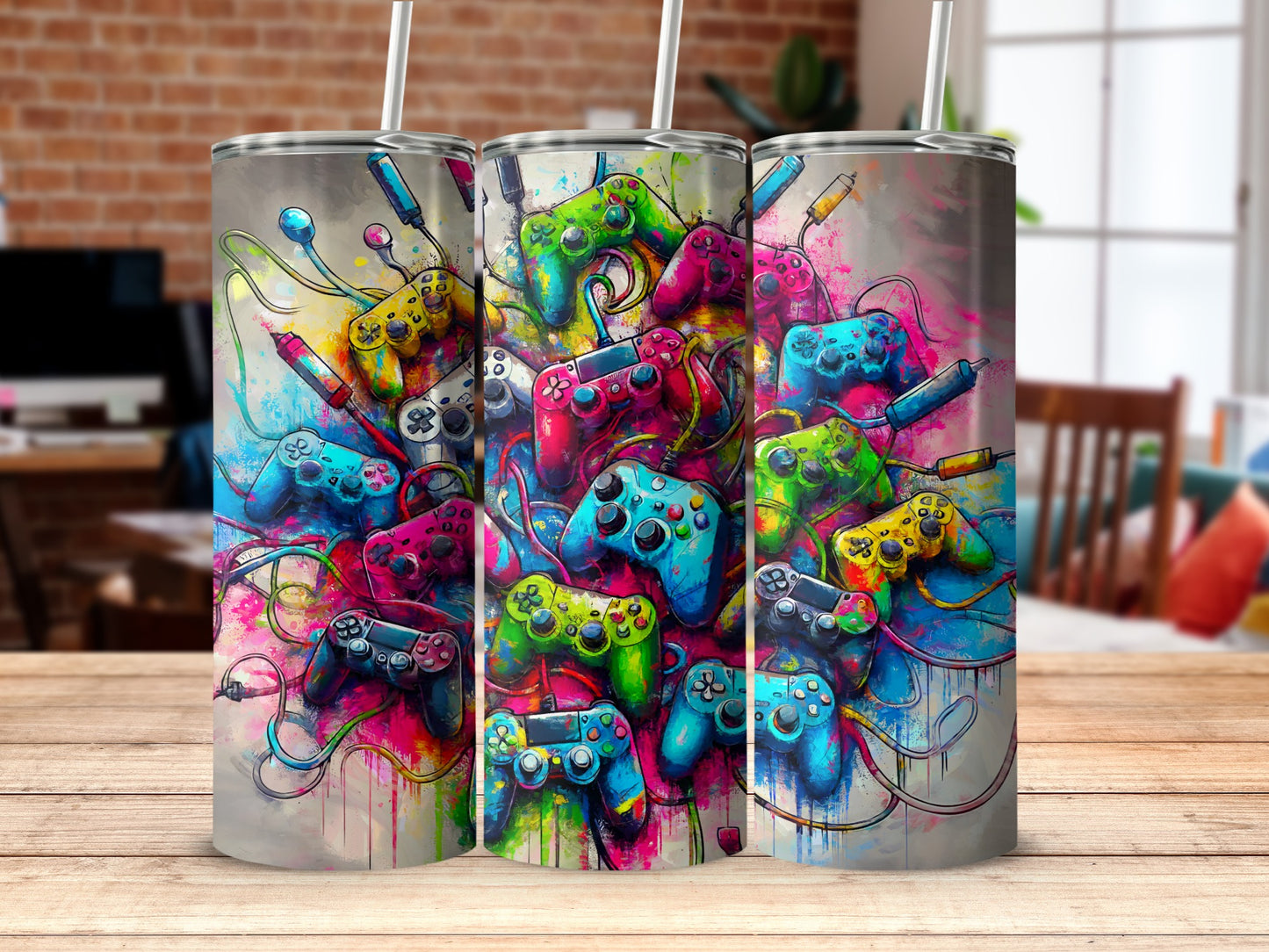 Colorful Game Controllers Art Printed Tumbler Product
