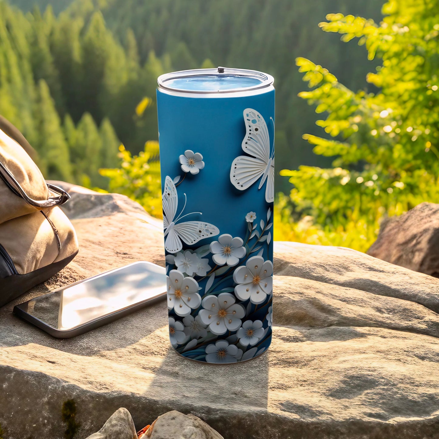 Elegant Blue Butterfly White Floral Design Tumbler product type
Tumbler
Butterfly
Floral
Flower
White
Blue
Nature
Drinkware
Custom
Gift
Aesthetic
Travelcup
Outdoor
Spring
Serene
Elegant
Unique
Design
Butterflies
Flowers