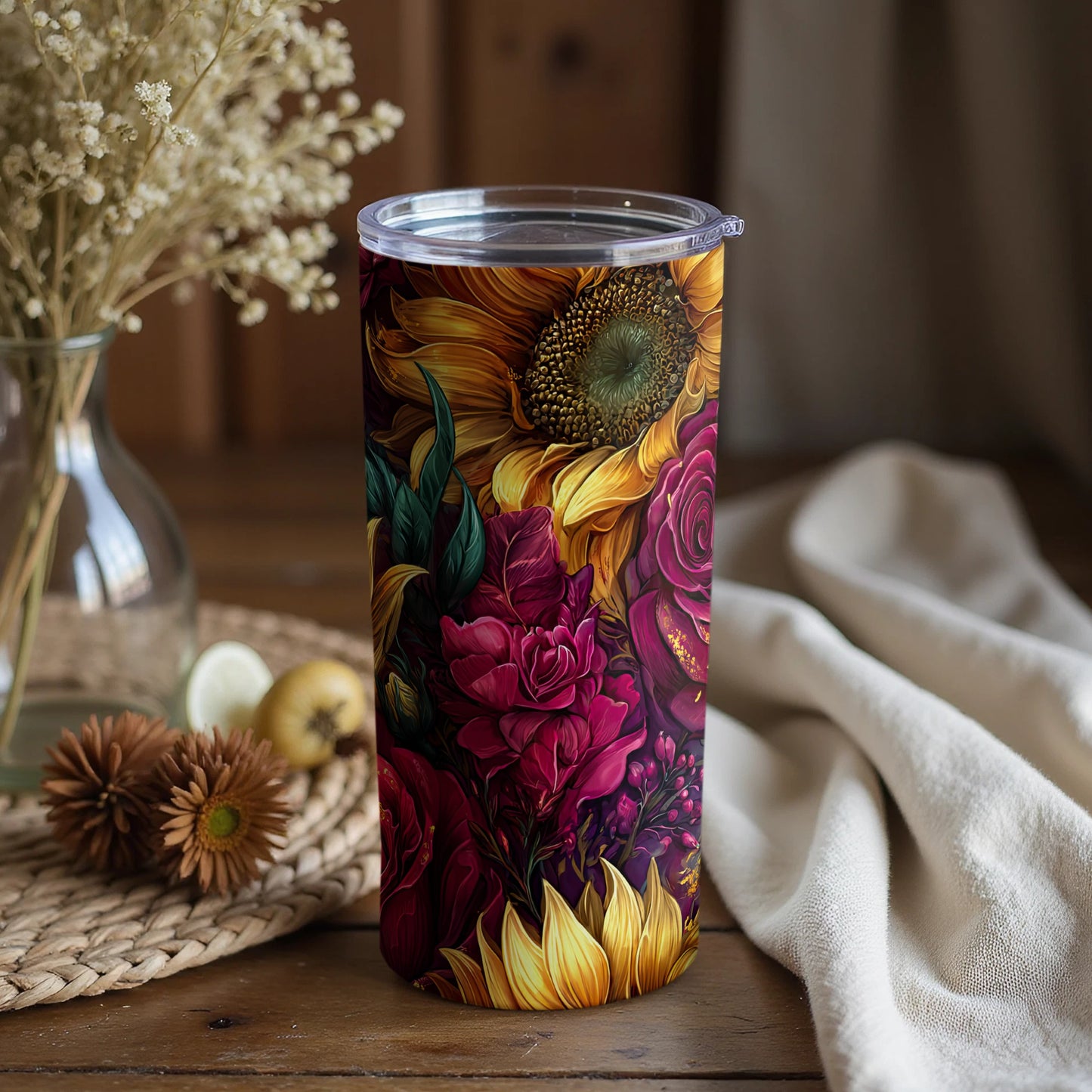 Floral Sunflower and Rose Design Insulated Tumbler