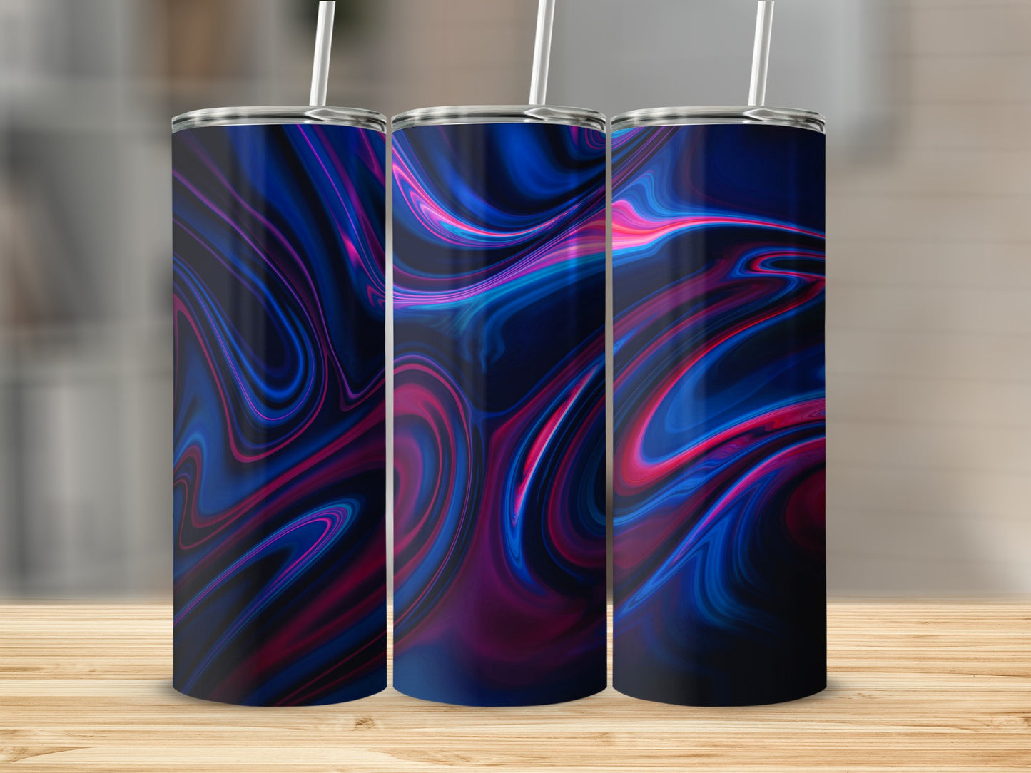 Abstract Dark Blue Fluid Paint Flow Design Tumblers