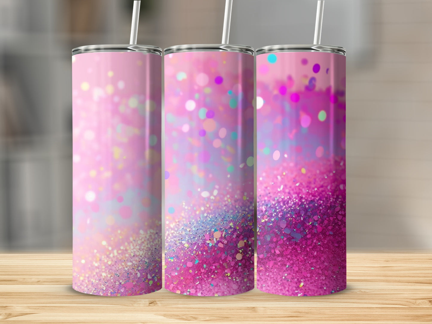 Glittery Pink Rainbow Ombre Tumbler Cup Accessory