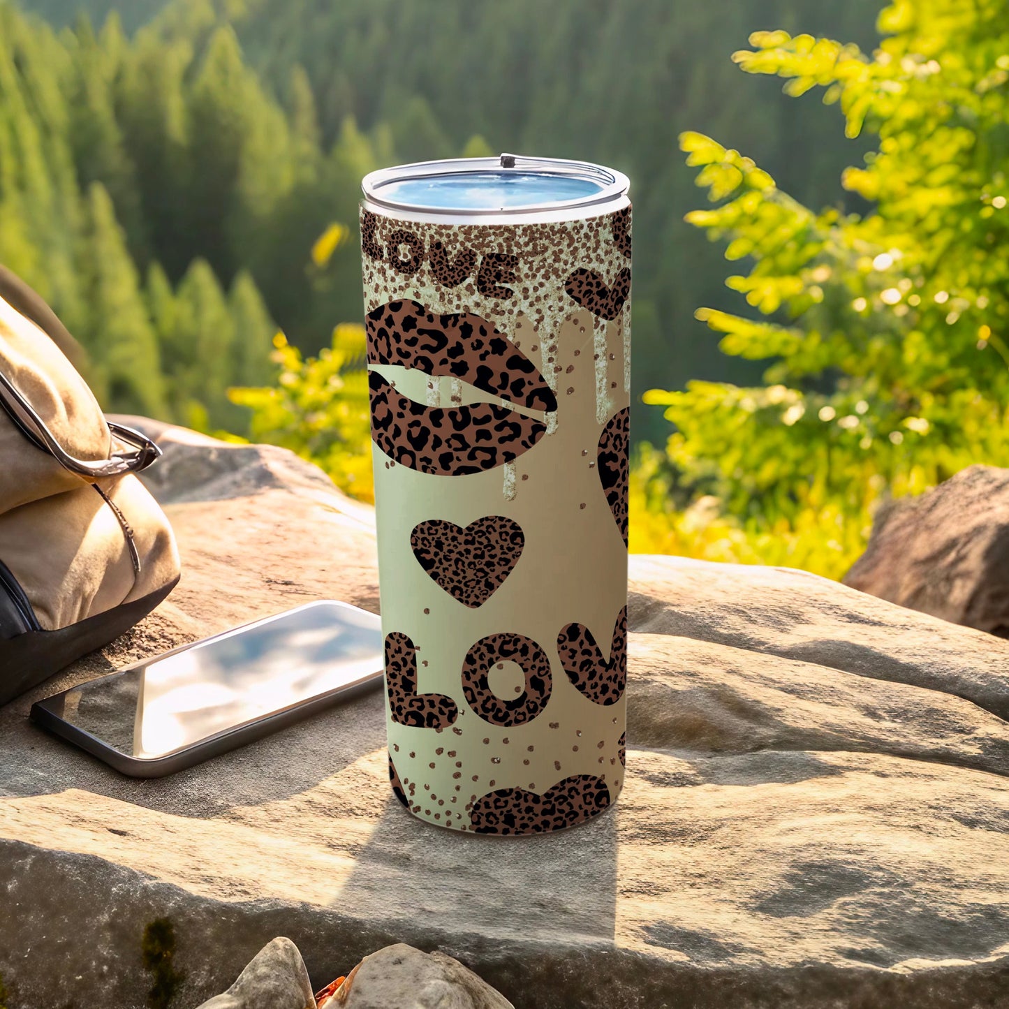 Leopard Print Love Design Travel Tumbler Cup