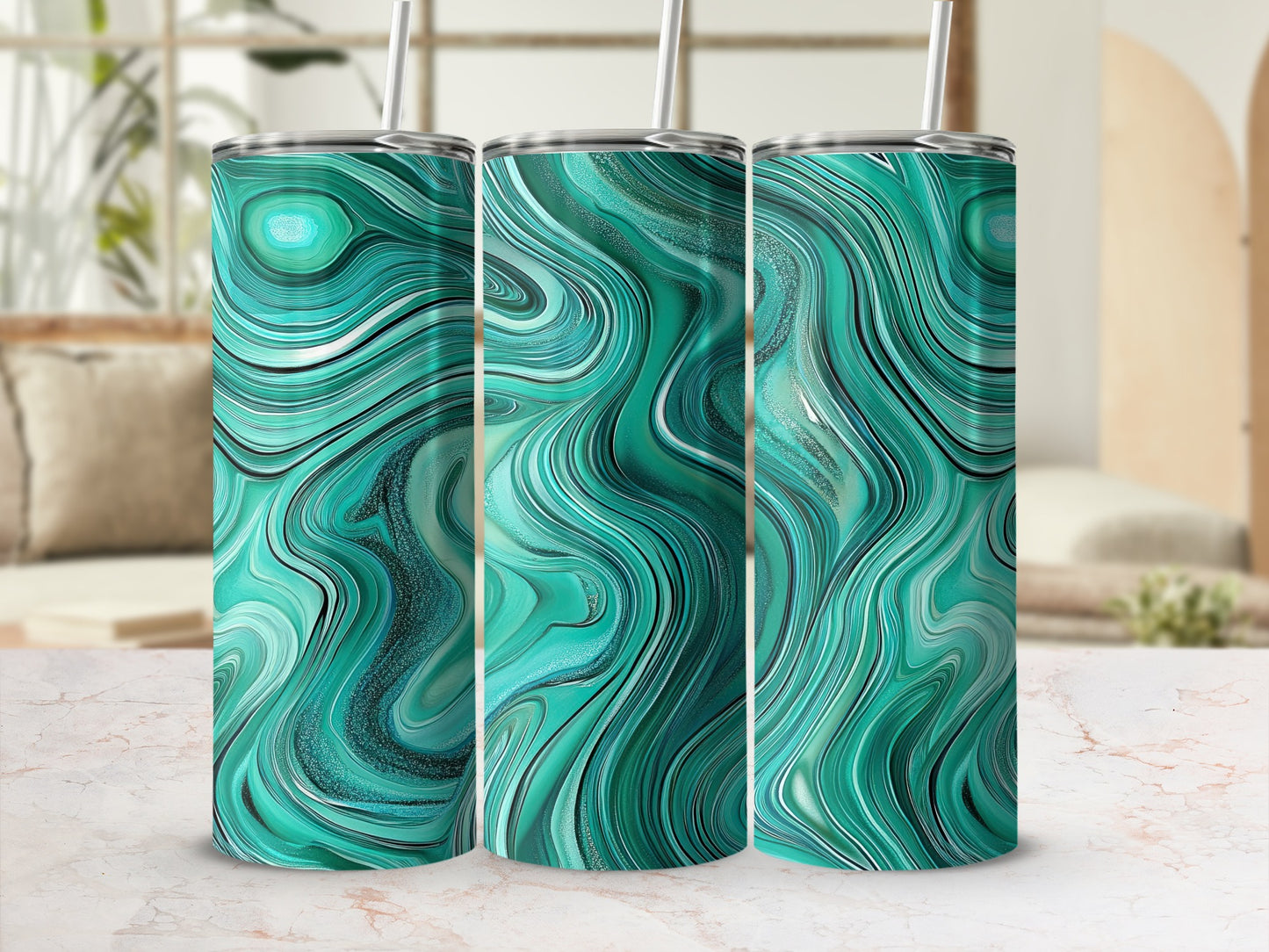 Teal Agate Marble Art Inspired Print for Modern Tumblers
