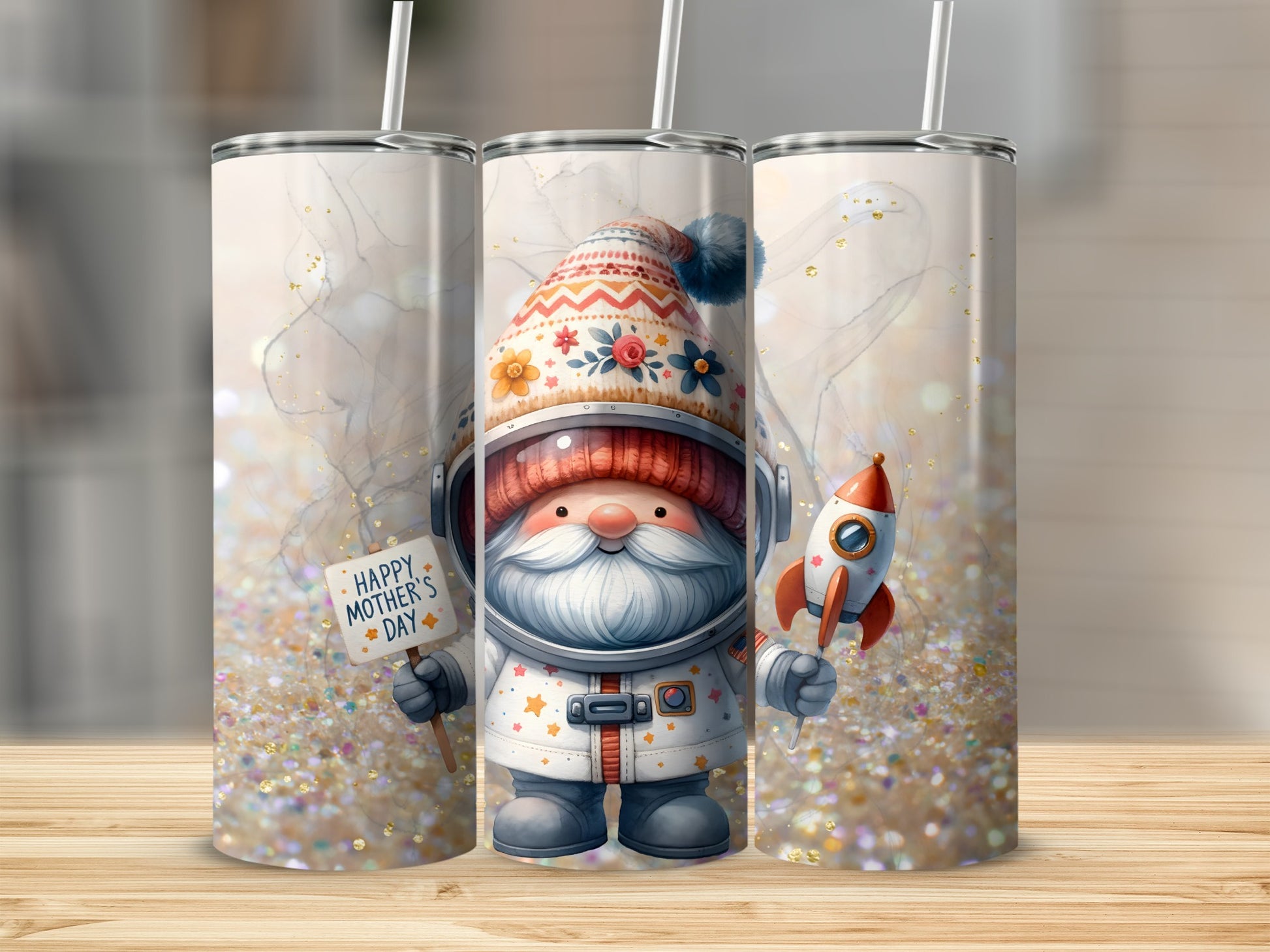 Happy Mother's Day Gnome Astronaut Theme Tumbler