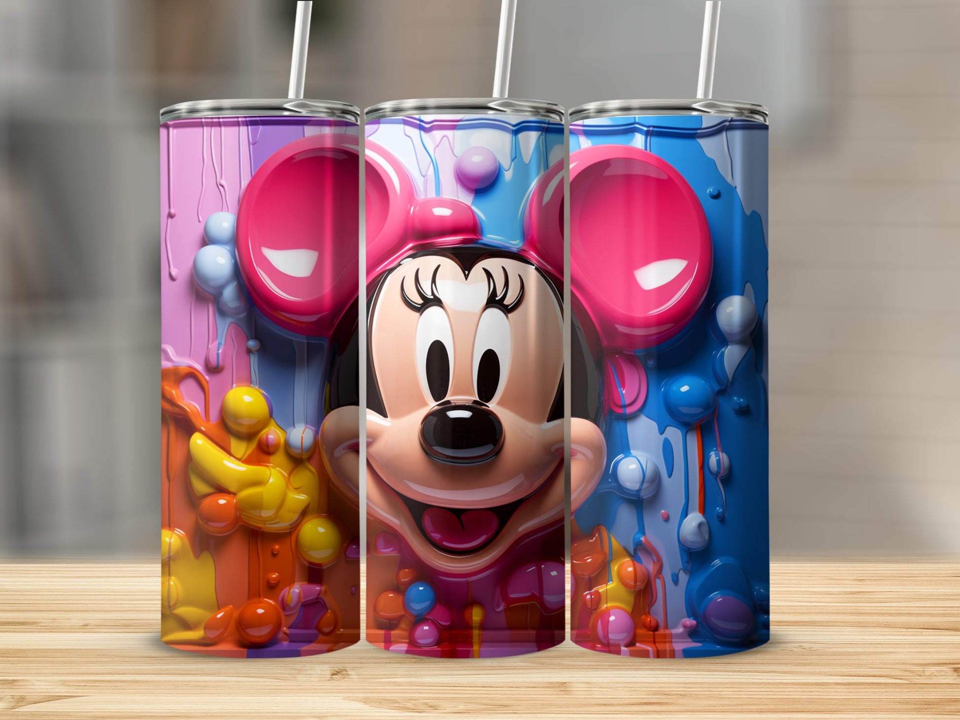 Colorful Minnie Mouse Design Tumbler with Straw Product