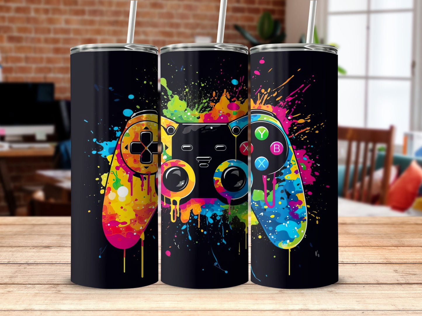 Colorful Splatter Paint Gaming Controllers Tumbler