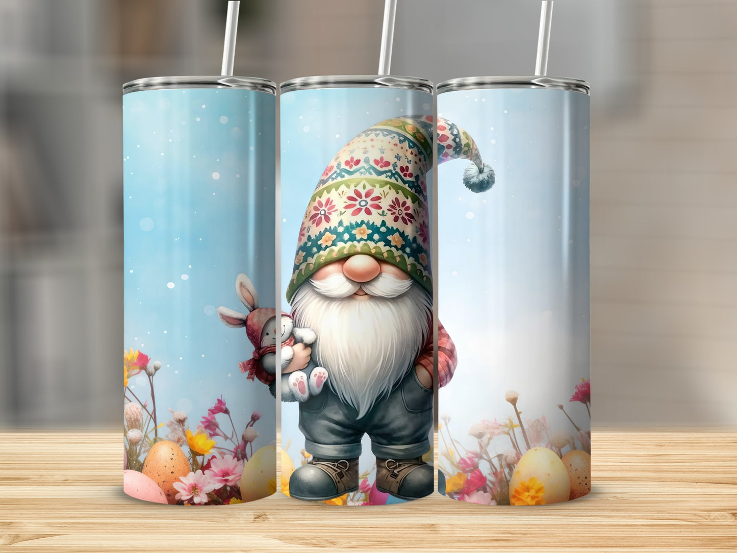 Adorable Easter Gnome With Bunny Spring Flowers Tumbler