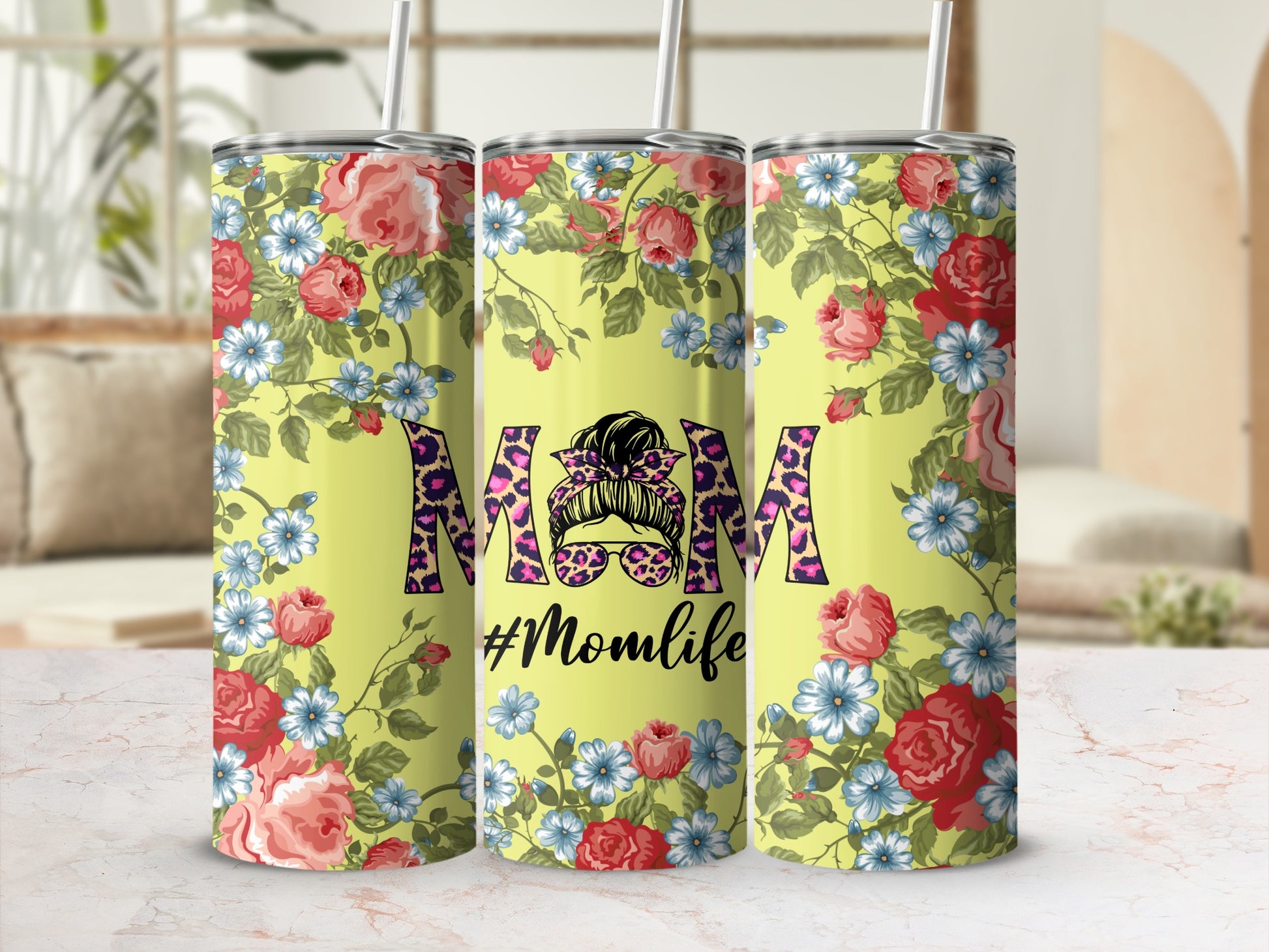 Floral MOMlife Graphic Tumbler with Floral Prints