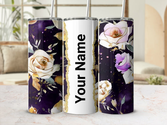 Custom Floral Design Insulated Tumbler with Your Name