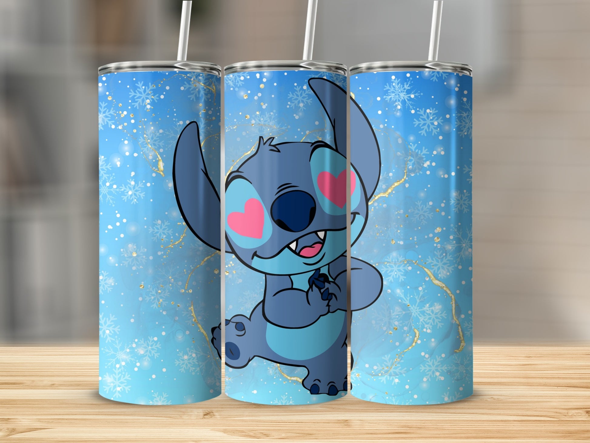 Cute Blue Cartoon Character with Snowflakes Tumbler